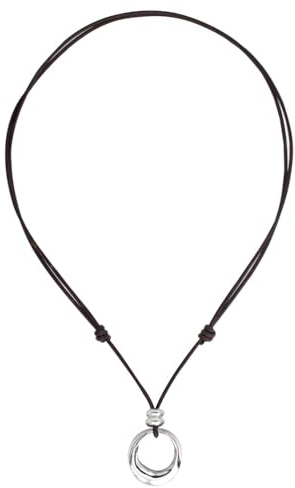 Beau Soleil Jewelry Läderkedja justerbar längd för kvinnor med ringhänge | valbar i guld eller silver |, Läder, ingen ädelsten,