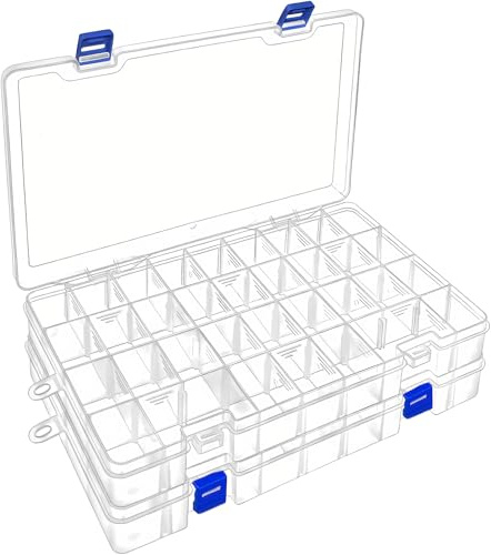 DIFIT Sortierboxen für Kleinteile, Transparent Sortierbox 34 Fächer×2 Stück | Sortierkasten aus Kunststoff mit verstellbaren Fächern, Kleinteilebox für Perlen, Schmuck, Ohrringe, Schrauben