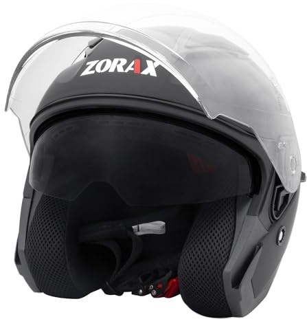 Zorax Matt Schwarz XL (60-61cm) ZOR-608 Offenes Gesicht Jethelme mit Doppelvisier Motorradhelm Damen und Herren ECE 2206 Genehmigt