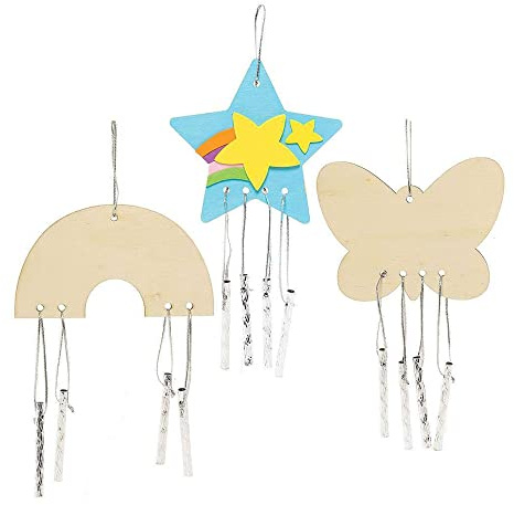 Baker Ross Windspiel aus Holz - 4er Pack, Musikalisches Windspiel mit Metalglocken Bastelset für Kinder zum Anmalen und Dekorieren (FC384)
