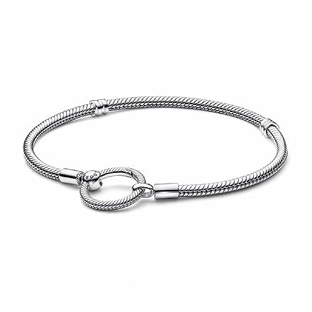 PANDORA Moments O Verschluss Schlangen-Gliederarmband aus Sterling Silber - kompatibel Moments Armbänder - Größe: 19 cm