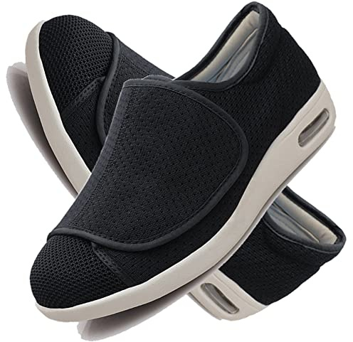 Diabétiques Coupe Large Chaussures de Sport réglables Chaud Bottes Diabétiques Oedème Bouffi Pied Automne et Hiver orthopédiques oignons diabétiques Chaussures de Marche en Cuir,Noir,42 EU
