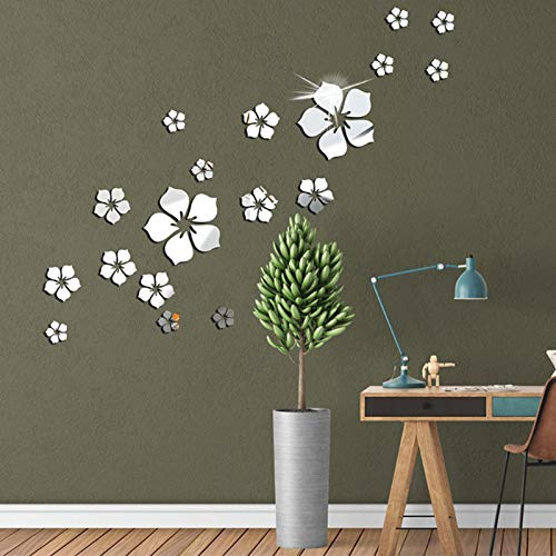 18 Pièces Autocollants Stickers Muraux Fleurs Deco Salon Moderne Maison Décoration Ado Fille Chambre Miroir Stickers Muraux