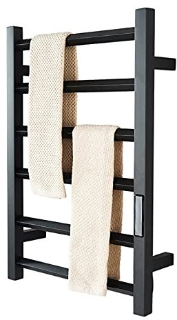 KLZUOPT Heated Towel Rail Electric Towel Warmer, Heating Towel Rack Stainless Steel Electric Heating Drying Rack, For Bathroom Bath Thermostatic Towel Rail Radiator,Black,Plug In (Black Plug In)