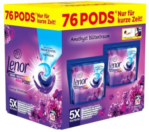 Lenor Colortvättmedel Allin1 PODS ametist blomdröm 76 tvättlaster, hygienisk djuprengöring och långvarig friskhet