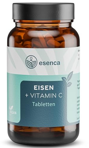 Eisen Tabletten mit Vitamin C – 240 vegane Tabletten Vorrat – Eisen Nahrungsergänzungsmittel in Tablettenform – mit pflanzlichem Vitamin C – laborgeprüft – ohne Zusatzstoffe