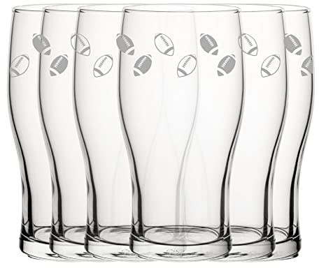 Engraved American Football Pint Glasses Set of Six, 20oz/590ml Beer Glasses, Fathers Day Gift, Laser Engraved in The UK, Gift for Him, Gift for Dad, Brother, Uncle, Birthday