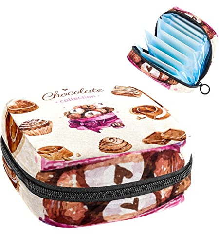 Aufbewahrungstasche für Damenbinden, tragbare Aufbewahrungstasche für Damenbinden, Aquarell-Schokoladen-Kollektion, leckere Cupcakes, Mehrfarbig, 4.7x6.6x6.6 in/12x17x17 cm