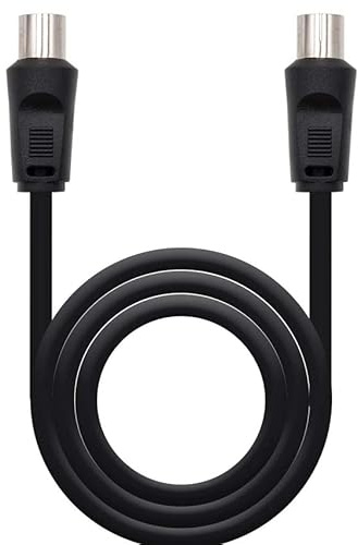 Cable Antena TV 75 Ohm, macho a macho, 1.8 m, ideal para mejorar la señal de televisión y conexión de dispositivos de TV.
