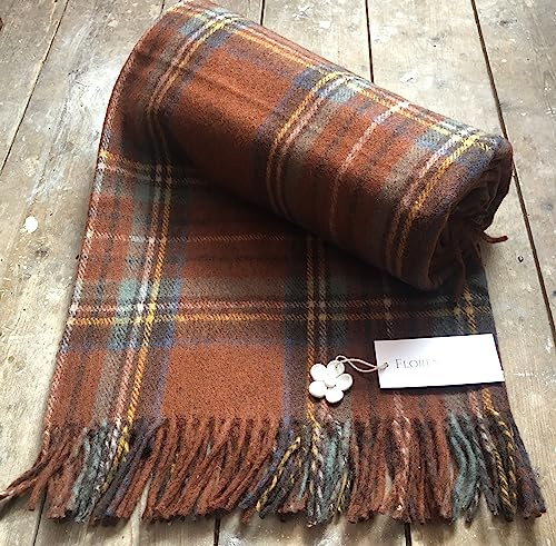 Florence Lilly Tartan Blanket/Throw made from 70% Recycled Wool and 30% Recycled Garments which would normally find themselves in landfill. (Rust)