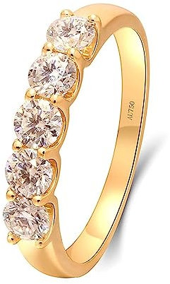 AMDXD Gold 14K Ring für Damen, Klassiker Antragsring mit 0.5ct Moissanit Rund, Au 585 Trauringe Bandringe Echtes, Silber, Gr.56