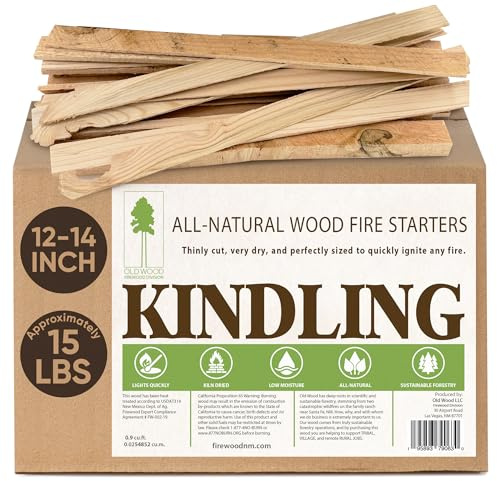 Old Wood Kindling Wood Sticks – Kiln Dried Fire Starter – 12-14 Inch Firewood Logs, Pine & Fir, Approx. 15 lbs Box, Low Smoke, Easy Ignition, Ideal for Fireplaces, Stoves, Campfires, and Fire Pits