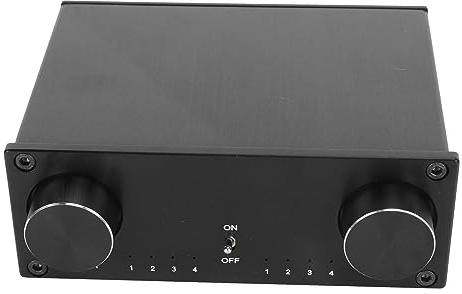 4-Port-Cinch-Umschalter, 4-Ein-4-Aus-Zweikanal-HiFi-Sound-Umschalter, L/R-Stereo-Verlustfreier Audio-Splitter-Wahlschalter für DVD-Stereo-Lautsprecher, CD-Player (EU-Stecker)