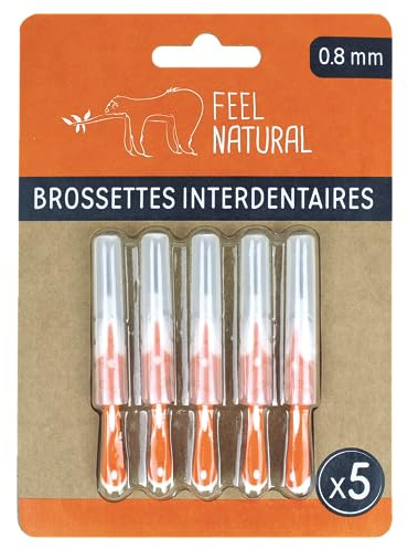 Kit 5 Brossettes Interdentaires 0,8mm - Nettoie les Espaces Interdentaires en Douceur - Nettoyage Dentaire Efficace - Accessoire Nettoyant Plaque Dentaire, Hygiène Bucco-Dentaire Feel Natural