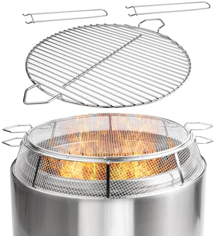 Barbqtime Pantalla protectora de chispas y rejilla para hogueras de hoguera de 19 pulgadas, malla de acero inoxidable para hogueras al aire libre, accesorios de cubierta de chispas para estufa
