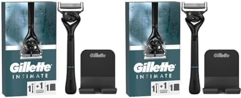 Gillette Intimate Razor for Men, Razor for Pubic Hair, Gentle and Easy to Use, 1 Handle + 1 Razor Blade Refill (Pack of 2)