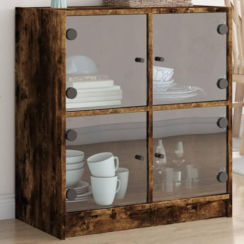 Home Outdoor Sonstiges: Beistellschrank mit Glastüren, Raucheiche, 68 x 37 x 75,5 cm
