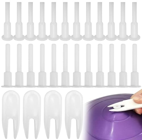 Lechengjia 28 Pièce Kit de Remplacement de Bouchon pour Ballon de Yoga | kit Adaptateur de Prise d'air | pour Ballon de Yoga Air Bouchon, avec 4 Outil de Retrait
