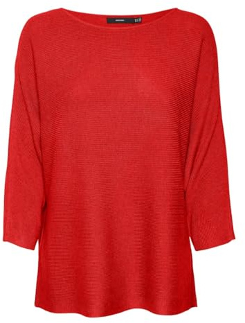 VMNORA Noos Blouse à col Bateau 3/4, Rouge Fiery, L