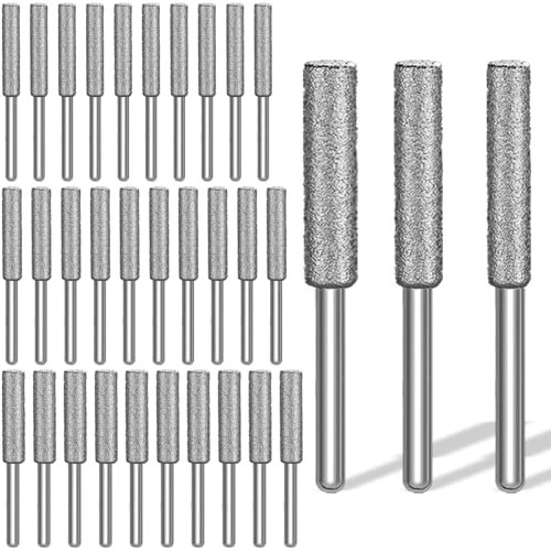 Jiozermi 30 Pcs 1/8 Chainsaw Sharpening Stones Diamond Chainsaw Sharpener Chainsaw Grinding Stone File Silver Chainsaw Accessories for Electric Diamond Sharpening Wheel(5/32'', 3/16'', 7/32'')