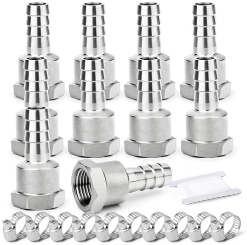ERGAOBOY 10 Pieza Racores de acero inoxidable 304 con espiga, de 10 mm a rosca hembra BSP de 1/2, conectores industriales de compresión para sistemas de agua, combustible, aire y hidráulicos