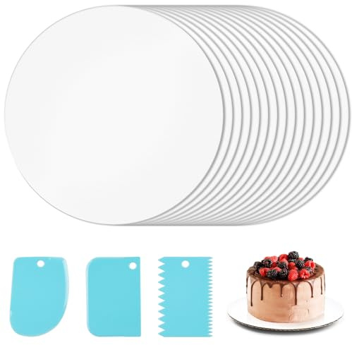 Hengxinc 15pcs White Cake Board, 8inch Sturdy Cake Drum with Cake Scrapers, 2mm Thick Round Cake Board, Reusable Cake Base Cardboard for Cakes, Cookies or Pizza, Wedding & Birthday Party