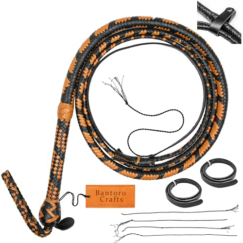 Frusta in pelle di canguro Bullwhip16 Trecce Fili Pelle intrecciata robusta pancia a frusta e imbottitura interna in pelle Frusta che schiocca forte Marrone e Nero (14 Piedi (4,2 Metri))