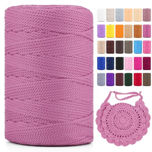 Polyester Makramee Garn 3mm X 225m，Makramee Band，Makramee Kordel 100% Polypropylene Yarn Makramee Schnur Kordel Garn Zum HäKeln FüR Makramee Blumenampel Deko KnüPfen Taschen DIY (Haut Rote, 1 Pcs)