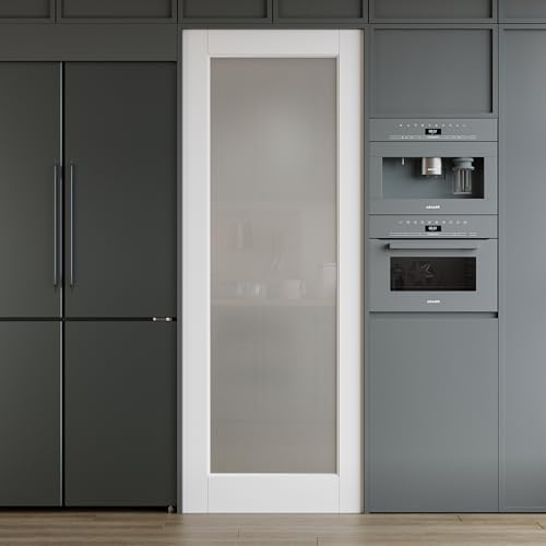 Pre-Assembled Frosted Glass Door Slab, Paintable Interior Shaker, Suitbale for Living Room, Pantry, Laundry Room as Prehung, Pocket Door, French Door, Barn Door, White Primed, 26Wx80H