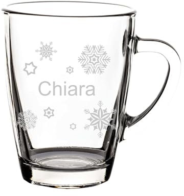 LUXENTU Glasbecher mit personalisierter Gravur, Kaffeebecher 300 ml, Klassischer Becher für Kaffee Tee und Glühwein, Individuelle Lasergravur, Wichtelgeschenk-Idee, Motiv: Schneeflocken, 1 Stück