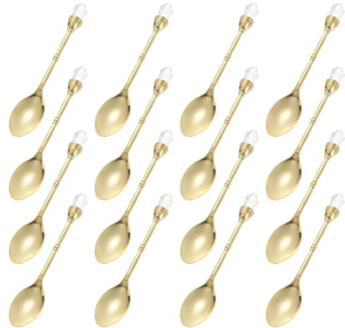 sourcing map 16 Pcs Retro Spoons, 4.1 Inch Crystal Alloy Coffee Spoons,Vintage Carved Tea Spoon Dessert Spoon Ice Cream Spoons for Stirring Mixing Gold