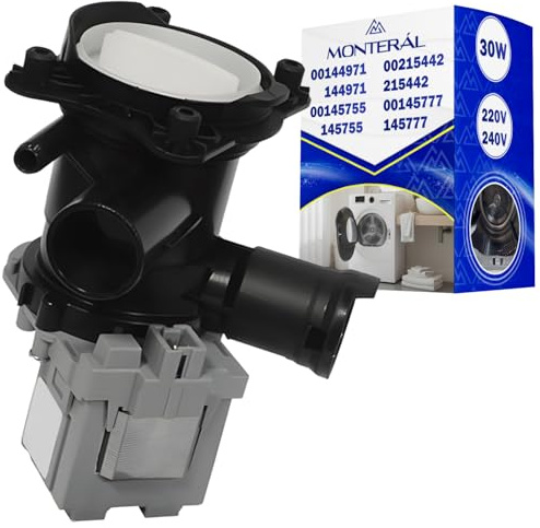 Tvättpump med 30 W effekt med originalkod 00215442 215442 00145777 145777 för Bosch 00144971 144971 00145755 145755 för Siemens - 10 års garanti - MONTERAL