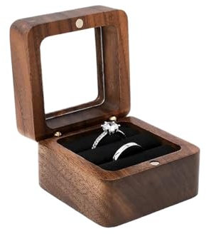 PDURMBUAB Schmuckaufbewahrung Geschenkverpackung Für Anhänger, Halskette, Ring, Ohrring, Mit Samt-Schmuckkästchen Aus Echtem Walnussholz(6 * 6 * 4cm) Schmuckbox Schmuckkästchen Klein(Type-K)