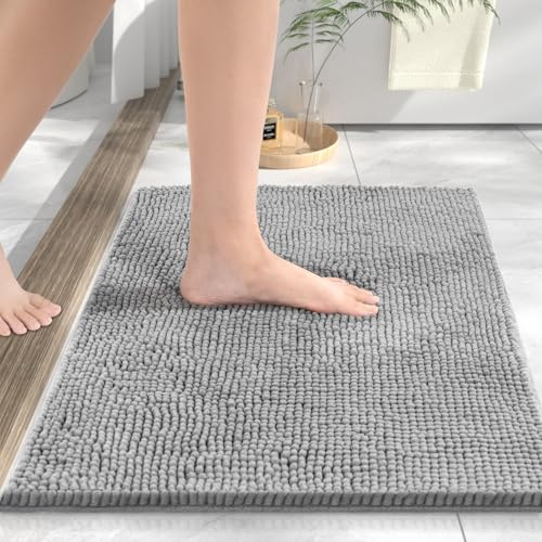 HITSLAM Chenille Badezimmerteppich Super Saugfähige, 80x50cm, Hellgrau | Ultraweiche Badematte Rutschfest, Maschinenwaschbar Badematten & Badteppiche, Badezimmermatte für Dusche und Badewanne