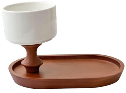 Dickly Plateau de présentation de Bijoux, Assiette de Fruits en céramique, Base en Bois, Bol à Dessert Multifonction en céramique pour entrée, Ornement de