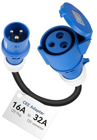 RamTouch Adattatore CEE Spina CEE Blu 16A a Presa CEE Blu 32A 3 Poli (50 cm, IP44, Max 16A, 3G2,5 mm²) - per Caricatori per Auto Elettriche, Wallbox Portatili e Stazioni di Ricarica Mobili da 7,4 kW