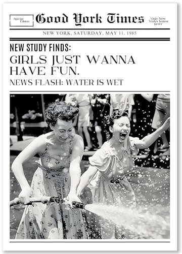 Happymotive – Poster im Zeitungsstil Vintage A4 | Wandbilder im Retro-Design | Typografie | Wanddeko für Wohnzimmer, Büro & Schlafzimmer | Premium Druck auf 300g Papier (Girls just wanna have fun)