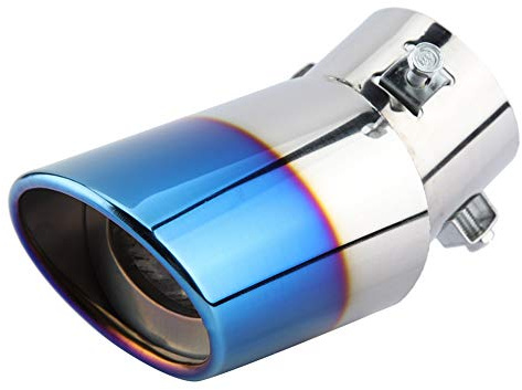 Miosugo Terminale di scarico, semi-colorato, curvo, colore blu, 7858, in acciaio inox, universale, per auto, curvatura del tubo dell'aria, silenziatore, tubo di scarico