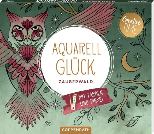 Aquarell-Glück: Zauberwald: 15 Ausmalmotive auf Aquarellpapier, mit 6 Aquarellfarben (inklusive Gold) für jedes Motiv und Pinsel; Kreative Beschäftigung zum Sofort-Loslegen