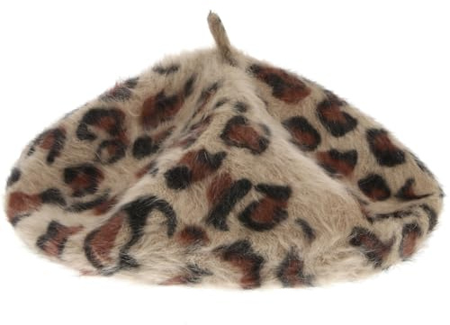 ROMISBABA Damen Baskenmütze Mit Weichem Kaninchenhaar Leopard Muster Herbst Winter Französischer Hut Modisch Und Bequem Für Outdoor Und Alltag