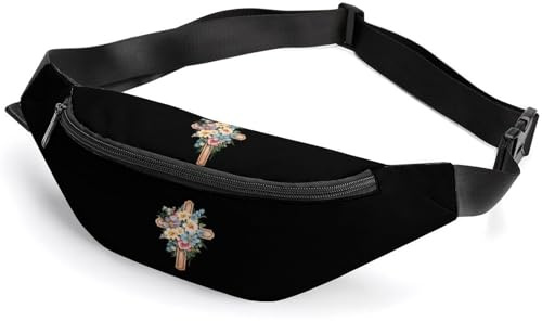 Sac Banane avec Croix chrétienne et Fleurs, Sac à bandoulière pour Course à Pied, entraînement, 36 x 15 cm