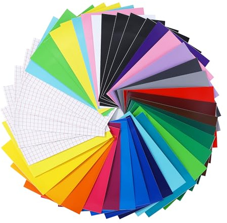 Nuangoo 42 Stück Vinylfolie Plotter, Plotterfolie Selbstklebend Vinyl 30.5x21cm,Plotter Folien,Personalisierte Gravur auf Glas – Ideal für Autozugblume, Wanddekoration, Werbegeschenke & DIY-Anpassung