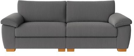 SofaSelection Jumbo Cord 2 Seater Sofa — Splits in Two to Fit Through a 62cm Doorway, High Back Small Sofa with Deep Foam Seats, Fully Assembled, UK Made, H90 x W160 x D80cm (Grey, 2 Seater)