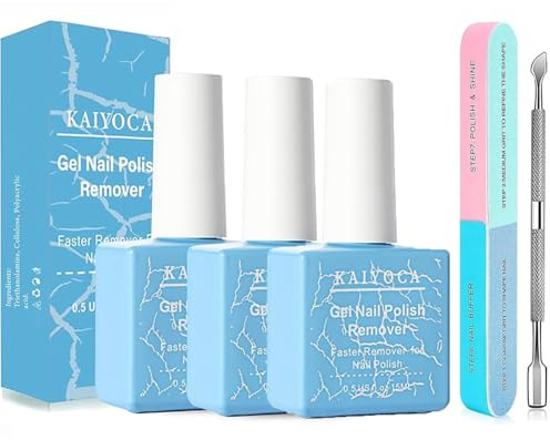 KAIYOCA Gel Nail Polish Remover Kit, with Nail Buffer & Cuticle Pusher Set | 3 Pack Kit Includes Nail Buffer and Cuticle Pusher, for DIY Gel Polish Removal without Foil or Soaking
