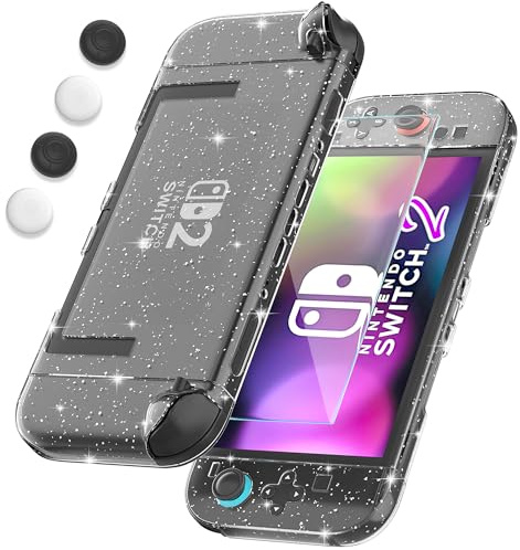 FANPL [Improved Easy Dockable Version Clear Case for Nintendo Switch 2, Protective Cover for Switch 2 and JoyCon Controller with Screen Protector 4 Thumb Grip Caps - Strong and Durable