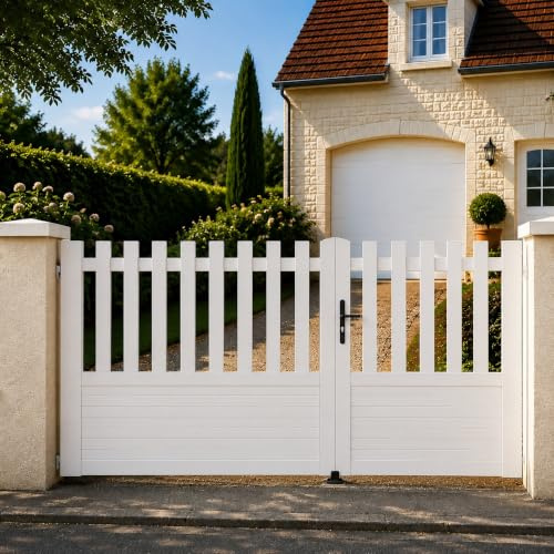 Gefradis Portail battant Manuel PVC Blanc Structure renforcée Largeur 250 cm x Hauteur 145 cm Semi ajouré ALENCON Droit