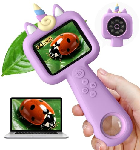 Microscope for Kids - Mini Pocket Microscope Handheld, 2.4 - 600X FHD Digital Microscope Educational Science Toys, Outdoor Toys for Kids Ages 4-8 8-12, Boys & Girls Christmas Birthday Gifts