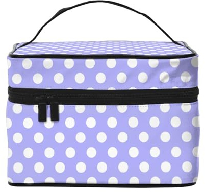 Borsa da trucco viola chiaro con stampa a pois (A) beauty case, graziose borse per cosmetici da donna, grande borsa organizer da viaggio per il trucco