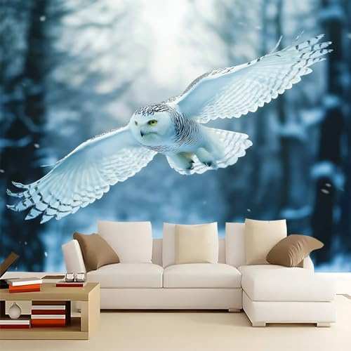 WHUOEUCO Papier Peint Panoramique Chouette Dans La Neige 200x140 cm Poster Geant Mural, Papier Peint Intissé Mural pour Chambre Salon Canapé TV Fond Décoration Murale