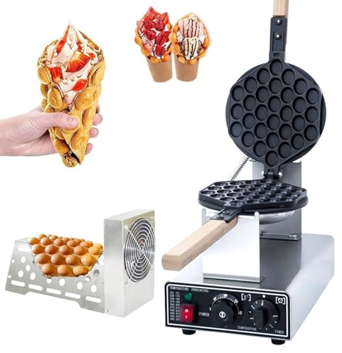 Bubble Waffle Maker, 1400W Electric Stainless Steel Machine with 180° Rotating Function, Temperature Range 50-250℃, Ideal for Restaurant, Kitchen, and Snack Bar